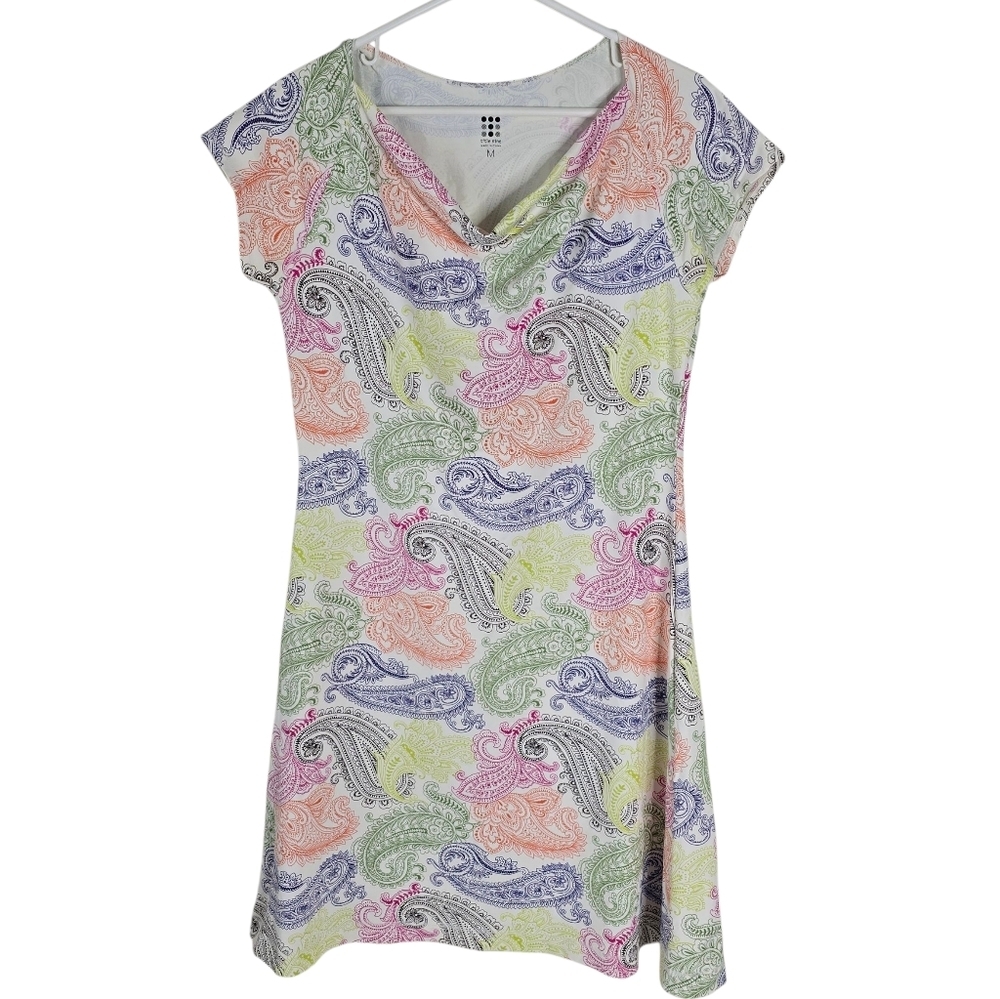 Title Nine Rainbow Paisley Print Cowlneck Athletic Dress Short Sleeve Size M